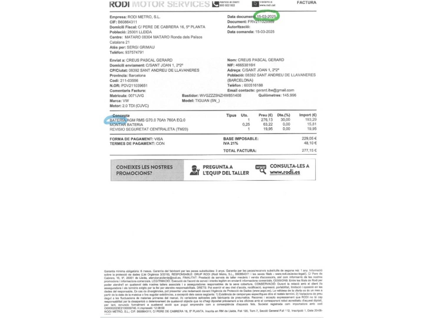 Foto del mantenimiento del Volkswagen Tiguan Volkswagen Tiguan Advance 2.0 TDI BMT (150 CV)