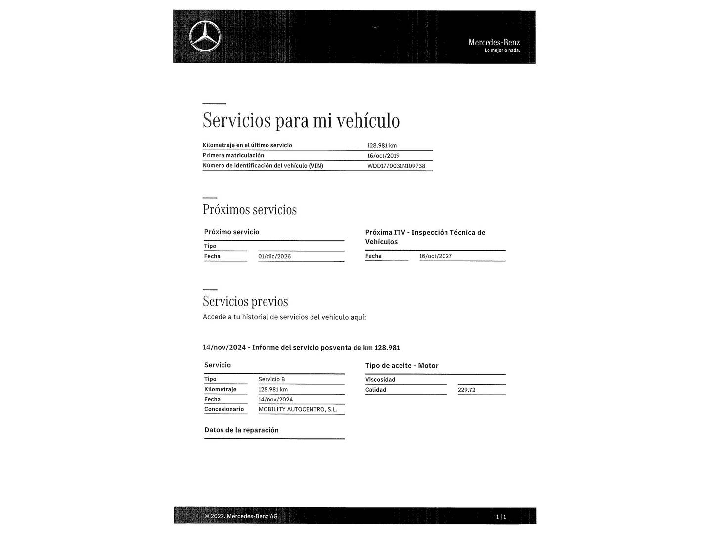 Foto del mantenimiento del Mercedes Clase A Mercedes Clase A 180 d (116 CV) Pack AMG
