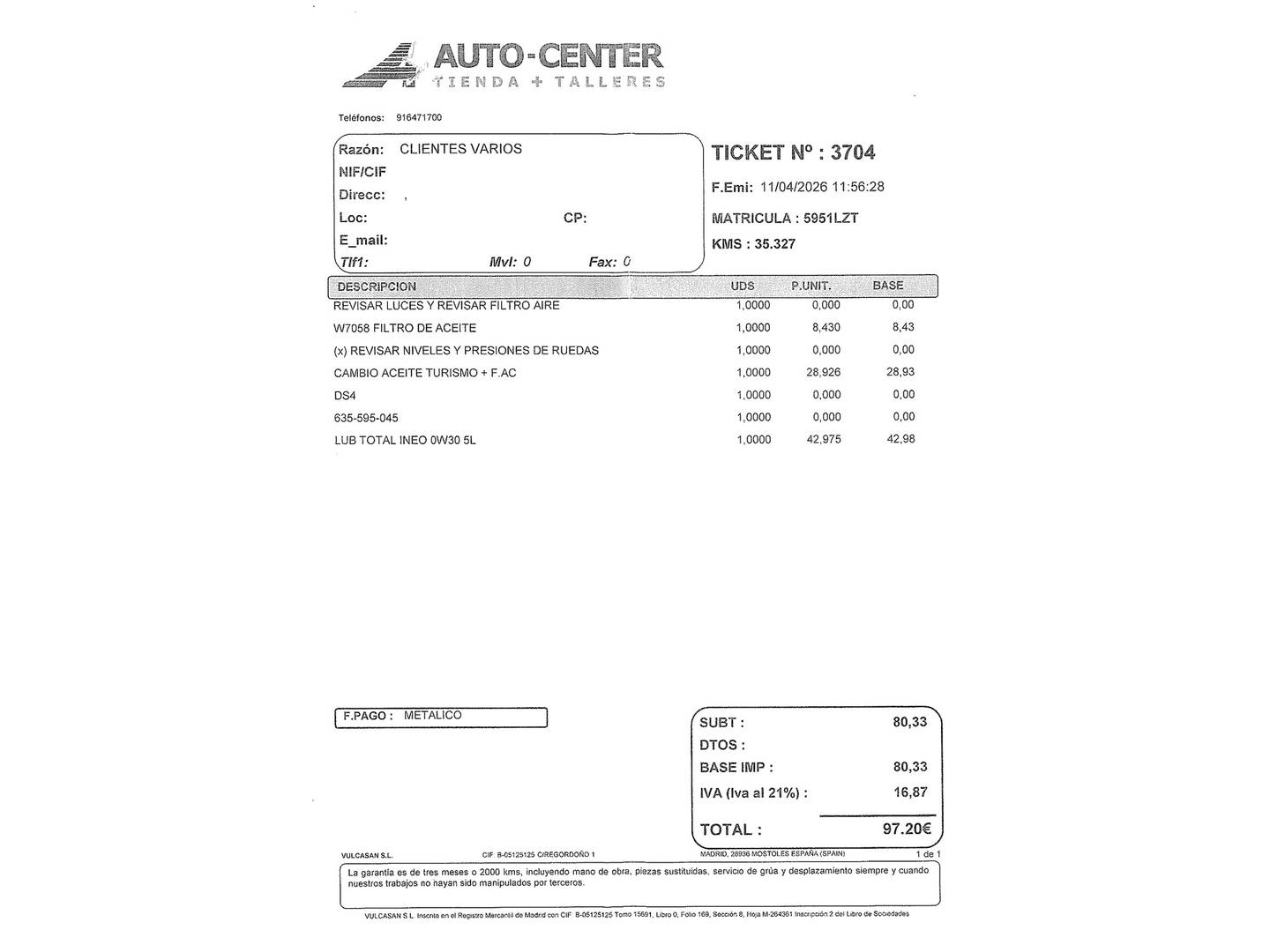 Foto del mantenimiento del DS DS 4 DS DS4 PureTech 130 Bastille + Auto (130 CV)