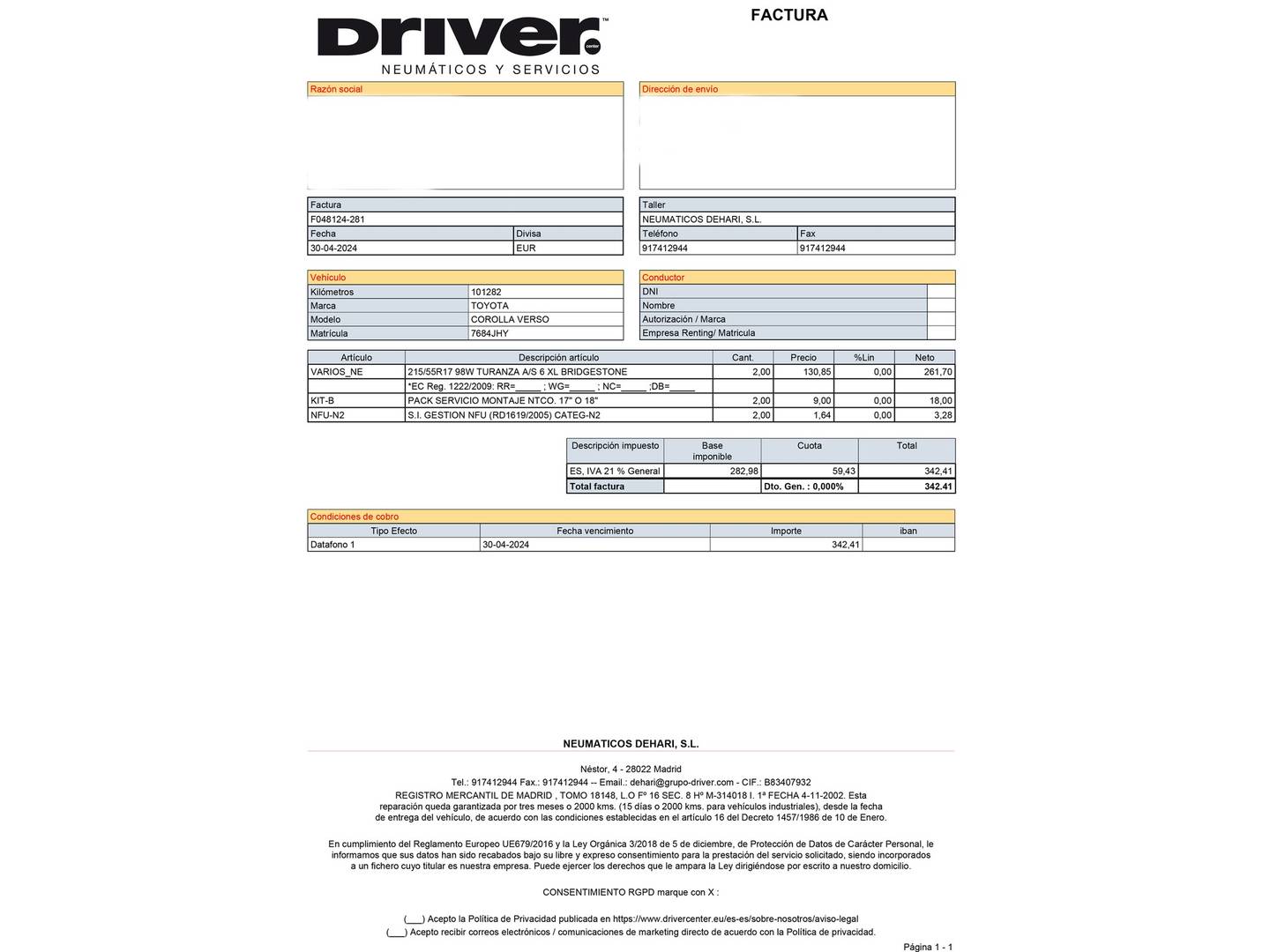 Foto del mantenimiento del Toyota Verso Toyota Verso 140 M-DRV Advance Multidrive (147 CV) 7 Plazas