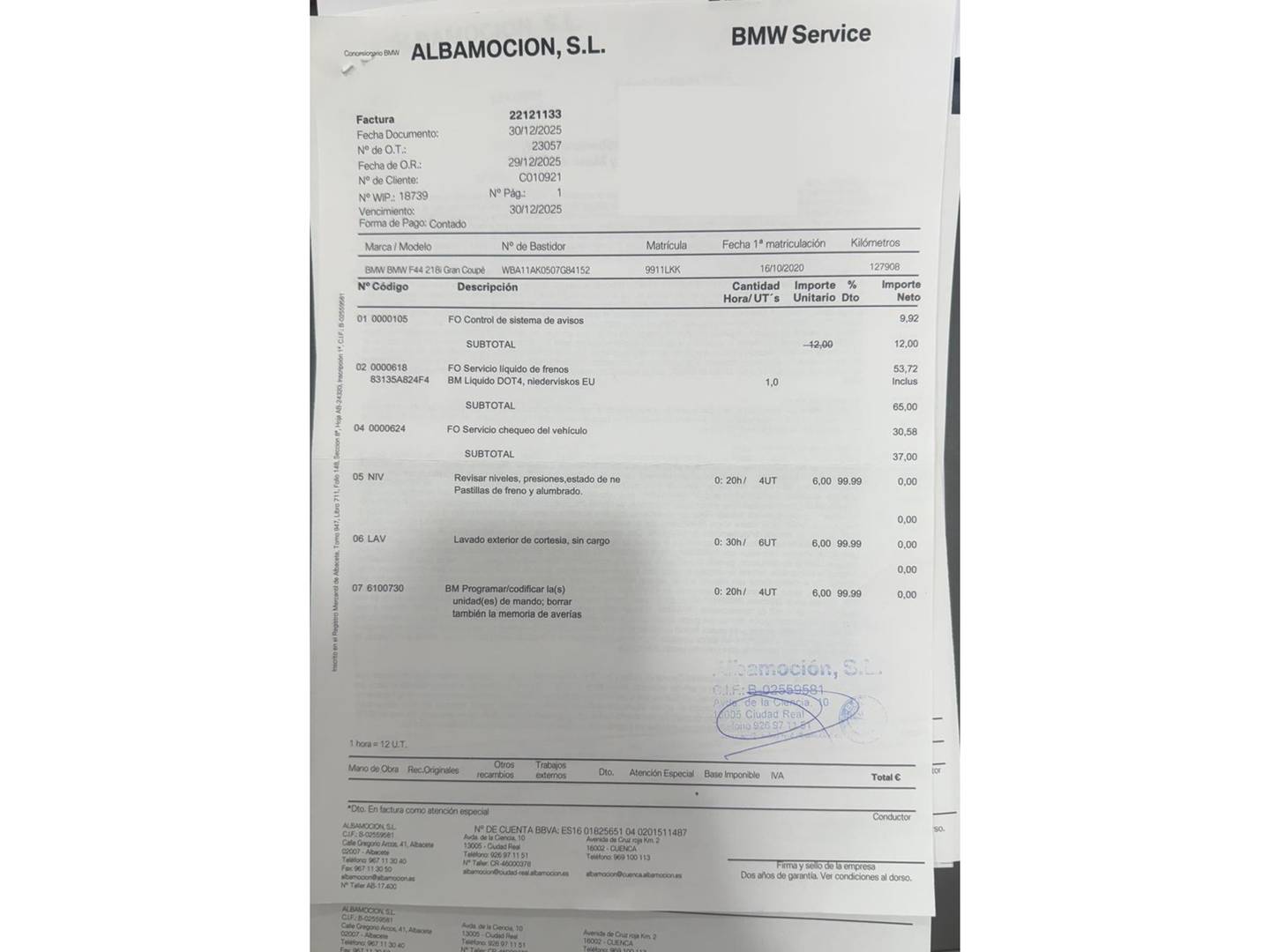 Foto del mantenimiento del BMW Serie 2 BMW Serie 2 218i Gran Coupe (140 CV) Pack M