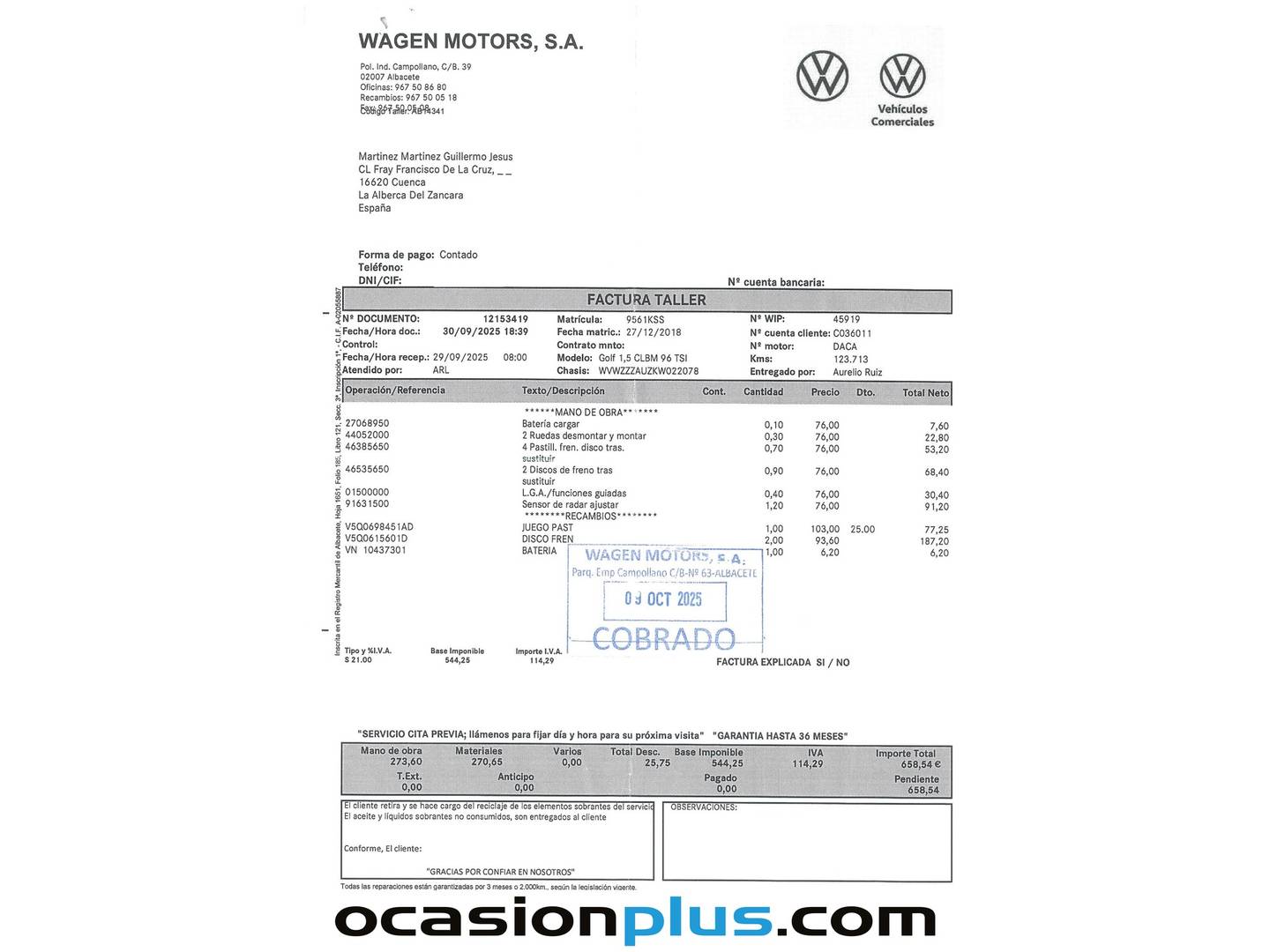 Foto del mantenimiento del Volkswagen Golf Volkswagen Golf Advance 1.5 TSI Evo BM (130 CV)