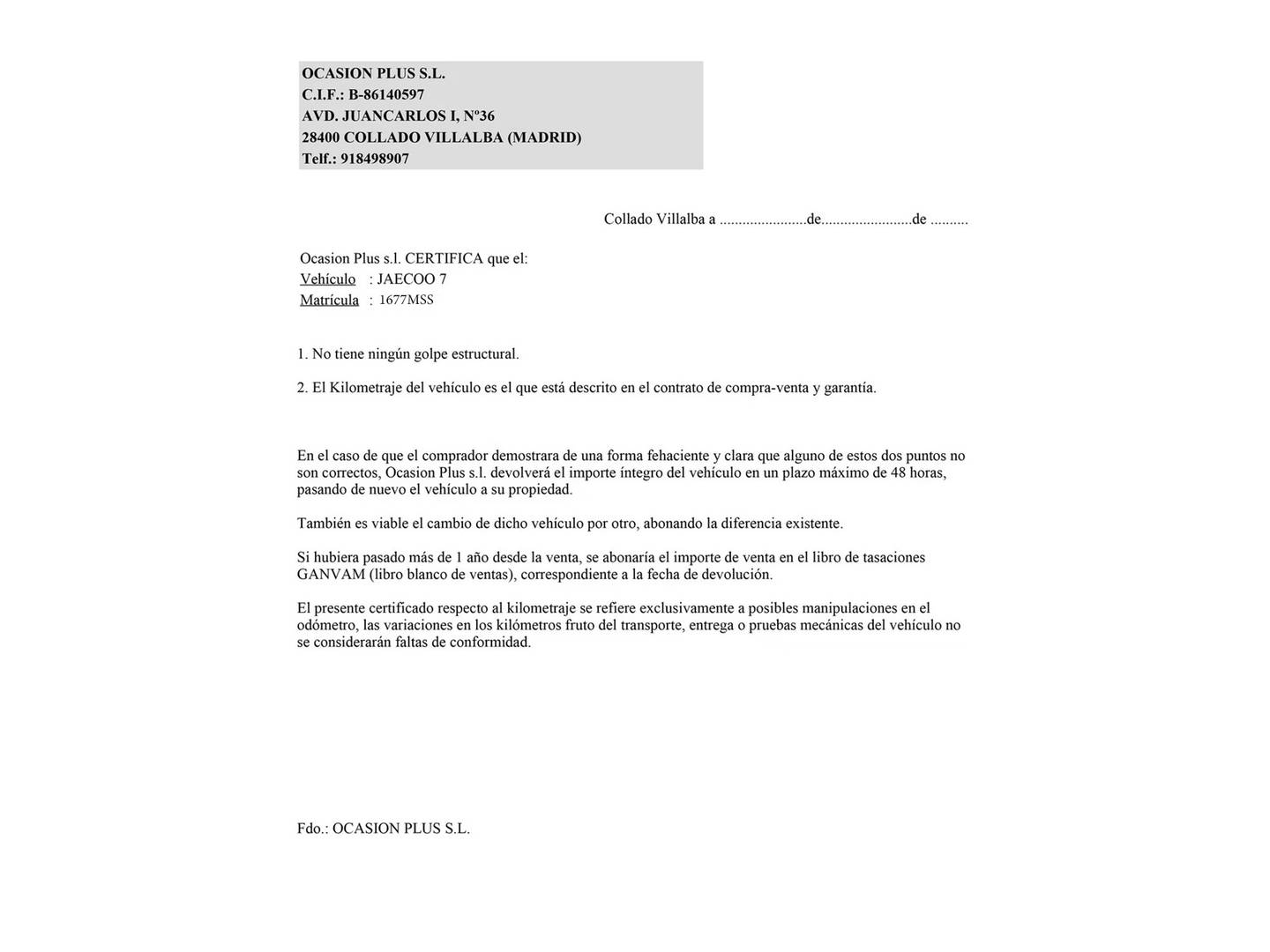 Foto del certificado del Fiat 500 Fiat 500 1.0 Hybrid Dolcevita (70 CV)