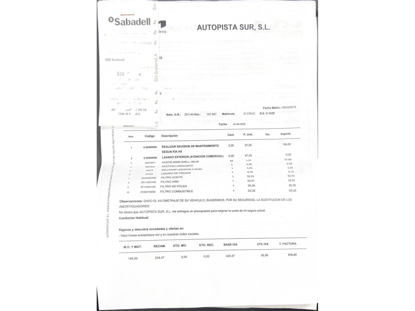 Foto del mantenimiento del KIA Sportage KIA Sportage 1.6 CRDi Drive 4x2 (115 CV)