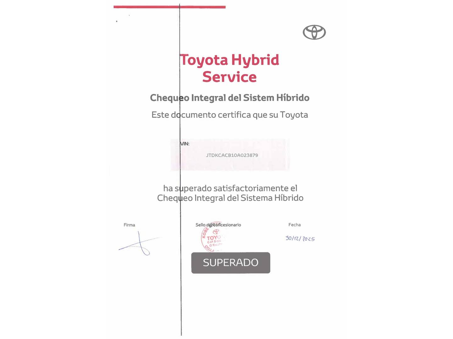 Foto del mantenimiento del Toyota Yaris Cross Toyota Yaris Cross 120H Adventure (116 CV)