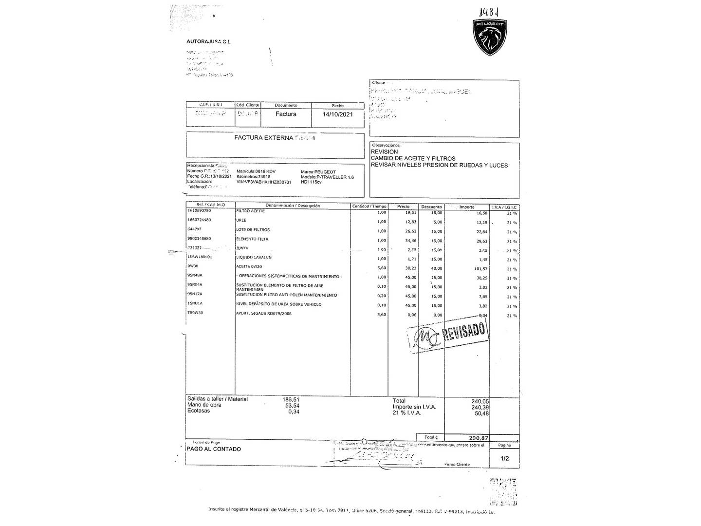 Foto del mantenimiento del Peugeot Traveller Peugeot Traveller 1.6 BlueHDi Business Compact (115 CV)