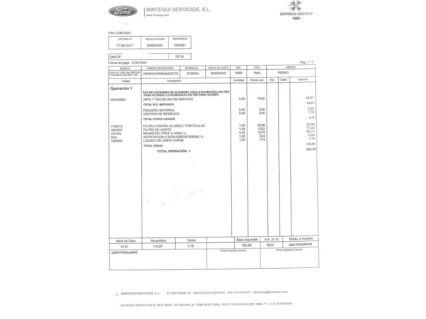 Foto del mantenimiento del Ford Kuga Ford Kuga 1.5 EcoBoost ST-Line Limited Edition 4x2 (150 CV)