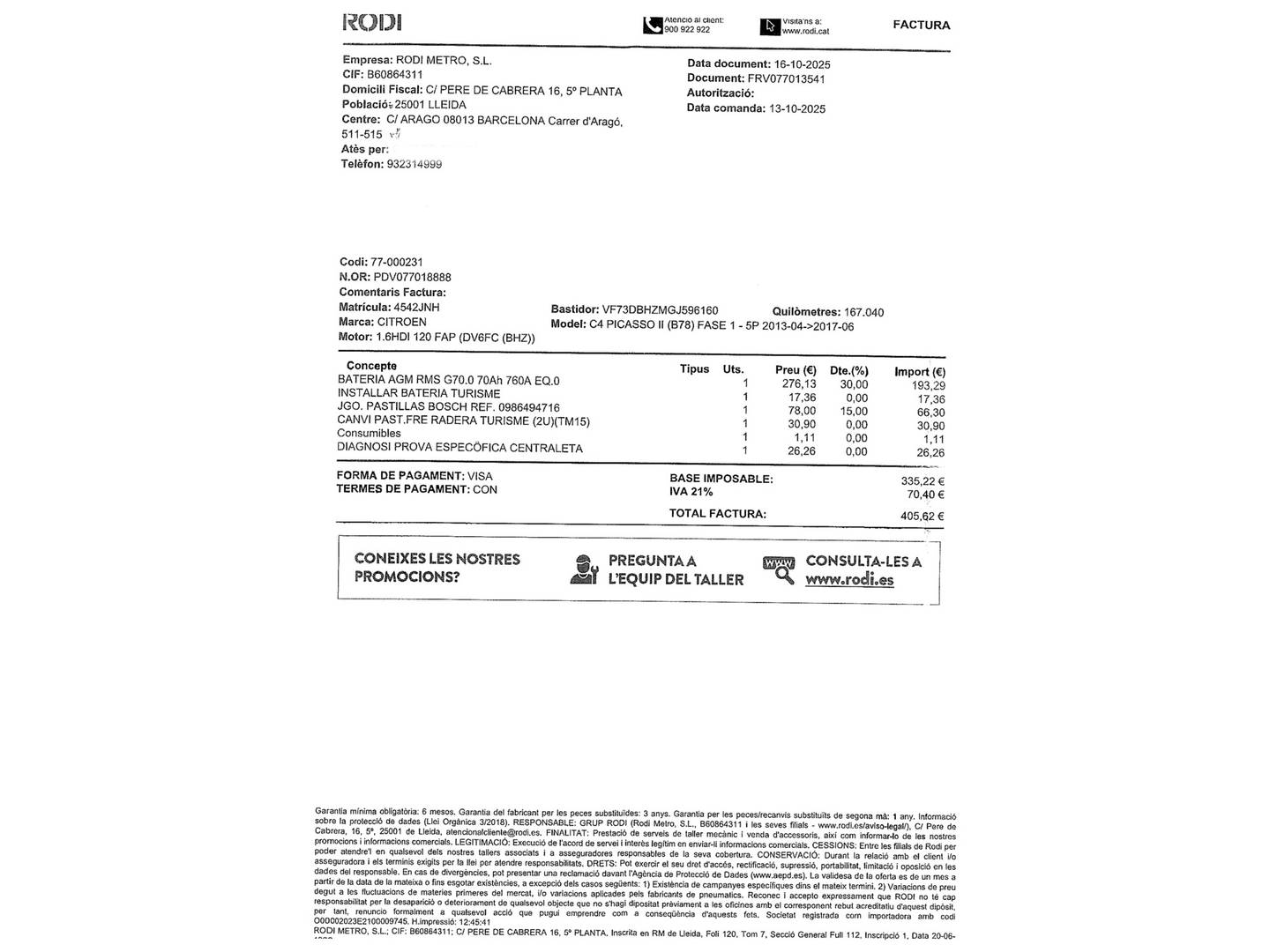 Foto del mantenimiento del Citroën C4 Picasso Citroën C4 Picasso BlueHDi 120 Feel (120 CV)