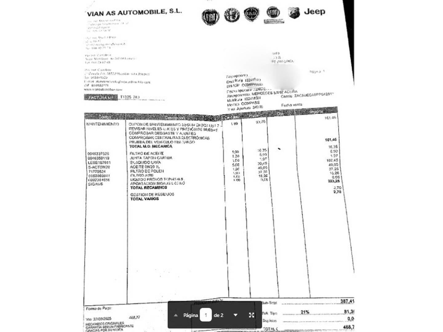 Foto del mantenimiento del Jeep Compass Jeep Compass 1.5 MHEV Limited DCT (130 CV)