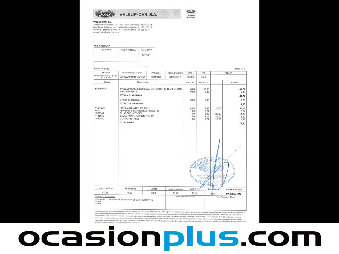 Foto del mantenimiento del Ford EcoSport Ford EcoSport 1.5 TDCi Trend (95 CV)