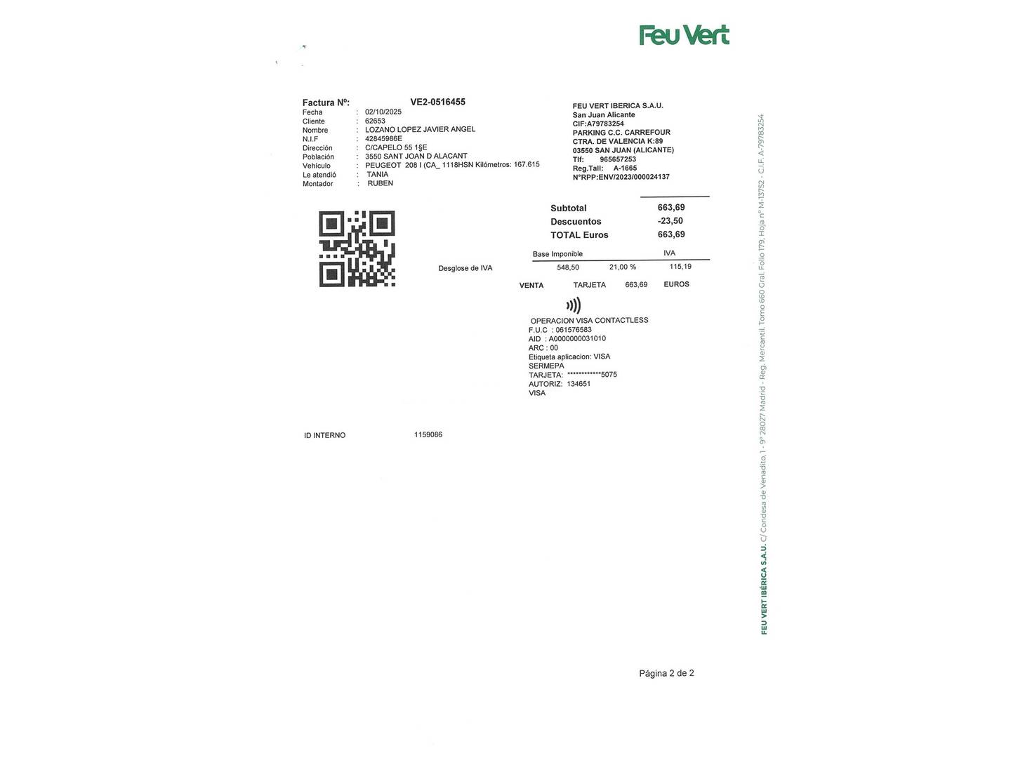 Foto del mantenimiento del Peugeot 208 Peugeot 208 1.2 VTi Active (82 CV)