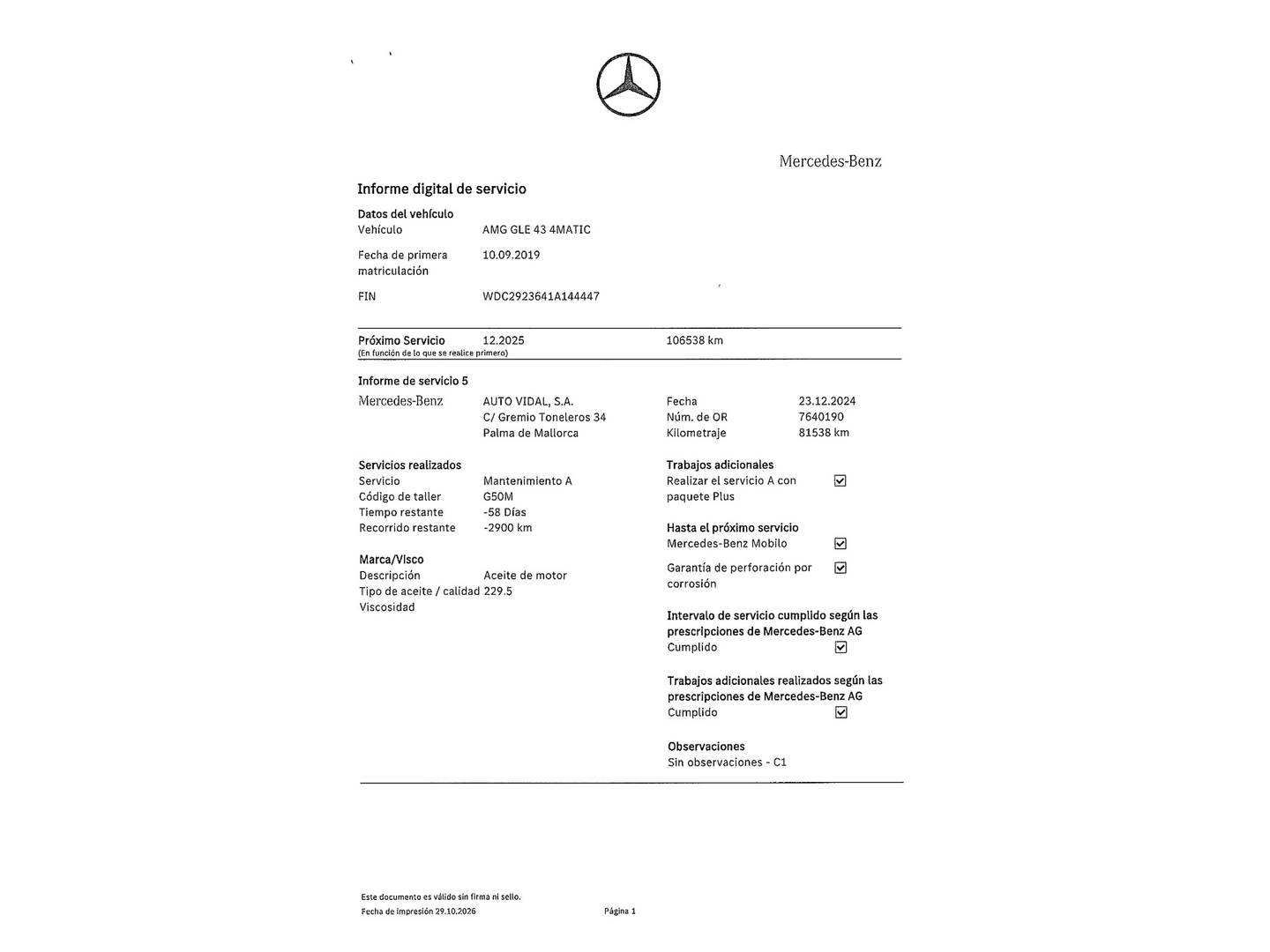 Foto del mantenimiento del Mercedes Clase GLE Coupé Mercedes GLE Coupé Mercedes-AMG 43 4Matic (390 CV)
