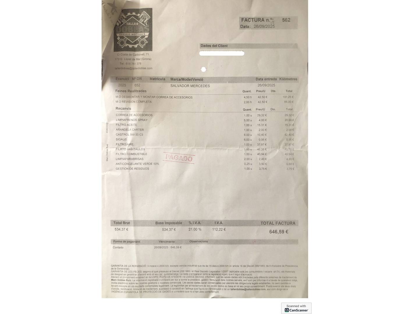 Foto del mantenimiento del Mercedes Clase B Mercedes Clase B B 200 CDI