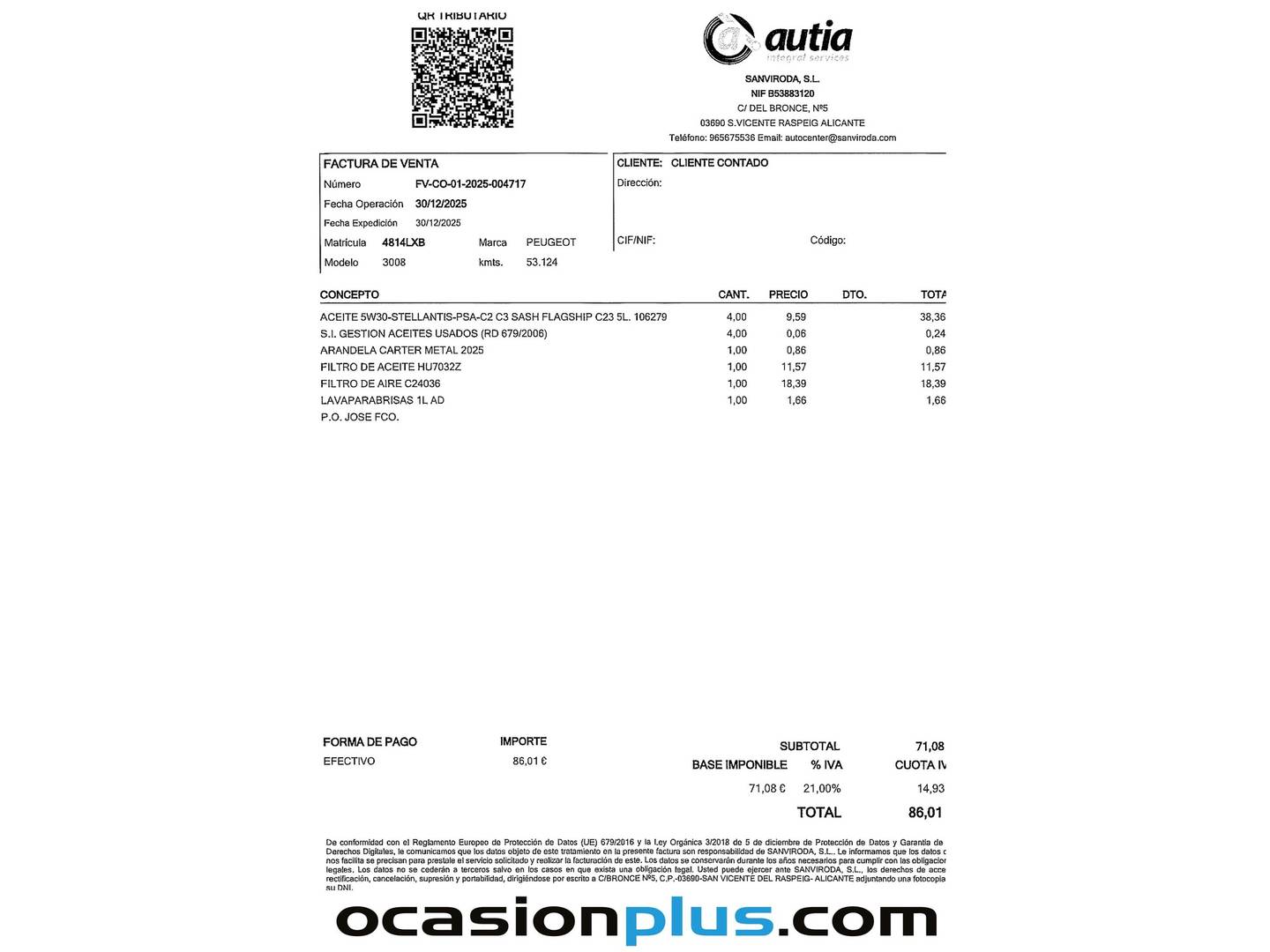 Foto del mantenimiento del Peugeot 3008 Peugeot 3008 BlueHDi 130 S&S GT EAT8 (130 CV)
