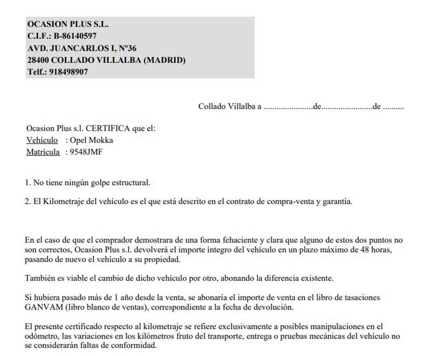 Foto del certificado del Opel Mokka Opel Mokka 1.6 CDTi S&S Selective 4x2 (136 CV)