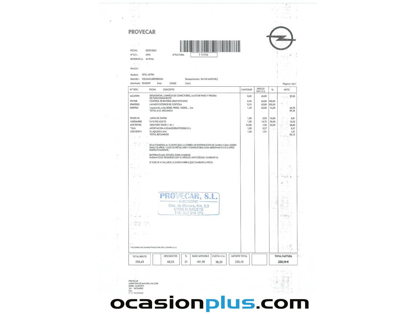 Foto del mantenimiento del Opel Astra Opel Astra 1.7 CDTI Energy (110 CV)