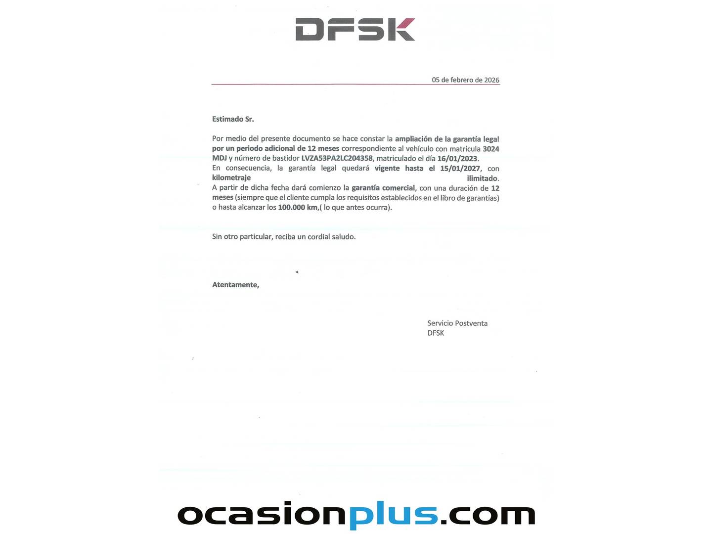 Foto del mantenimiento del DFSK Fengon 5 DFSK Fengon 5 1.5T Classic (136 CV)