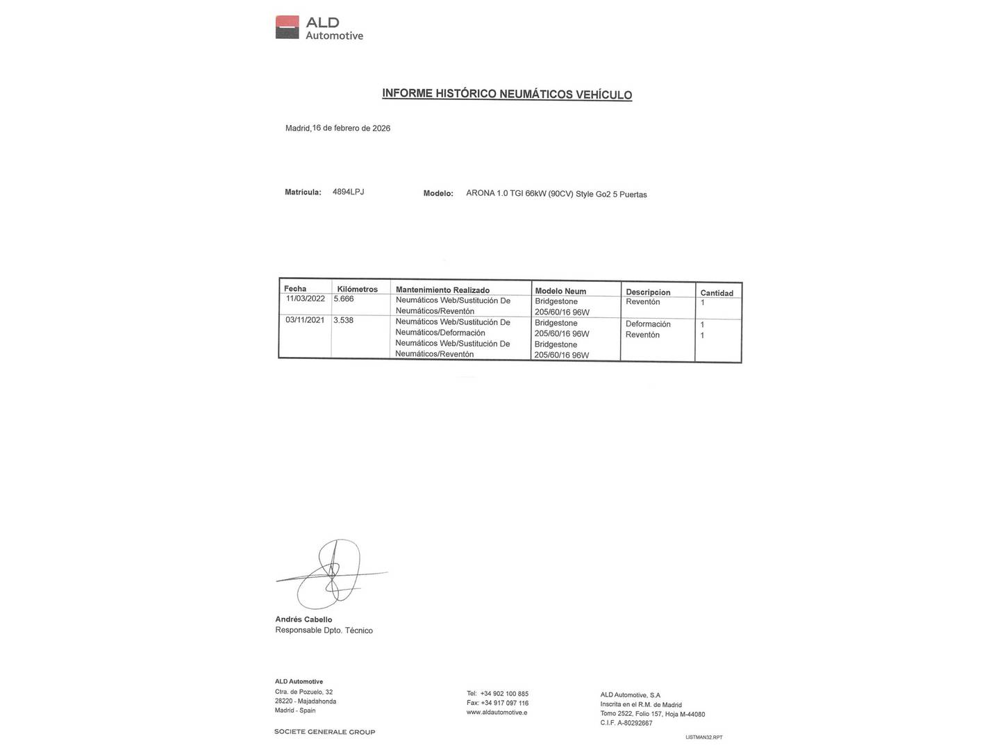 Foto del mantenimiento del Seat Arona SEAT Arona 1.0 TGI Style Go2 66 kW (90 CV)