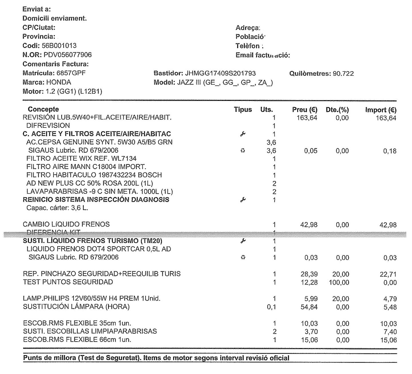 Foto del mantenimiento del Honda Jazz Honda Jazz 1.2 i-VTEC Elegance Plus (90 CV)
