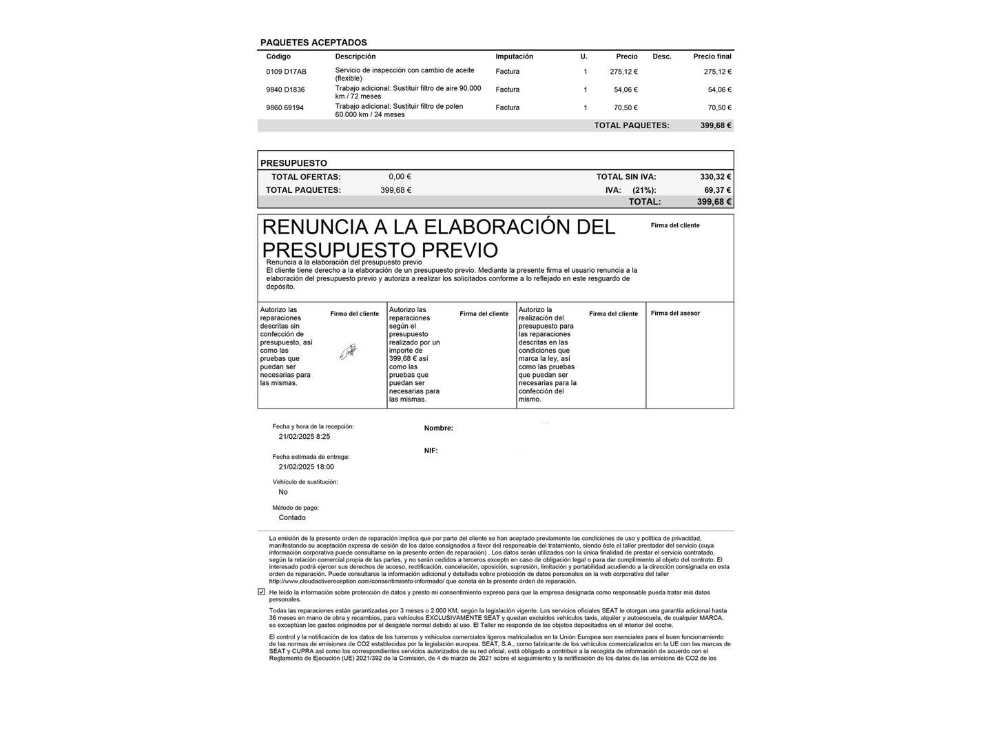 Foto del mantenimiento del Seat Ibiza Seat Ibiza 1.6 TDI FR Plus (95 CV)