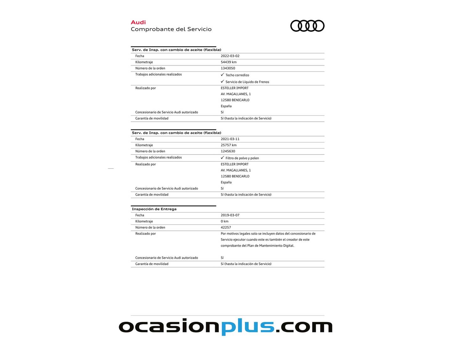 Foto del mantenimiento del Audi A3 Audi A3 Sportback S line 30 TFSI (116 CV)