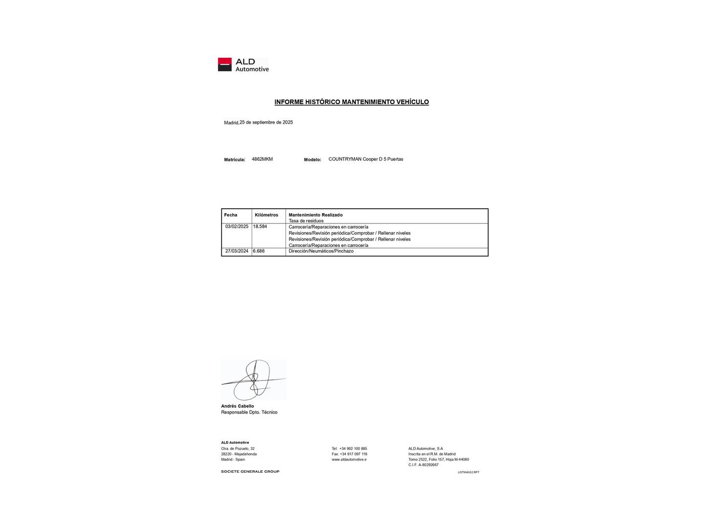 Foto del mantenimiento del Mini Countryman MINI MINI Countryman Cooper D  (150 CV)