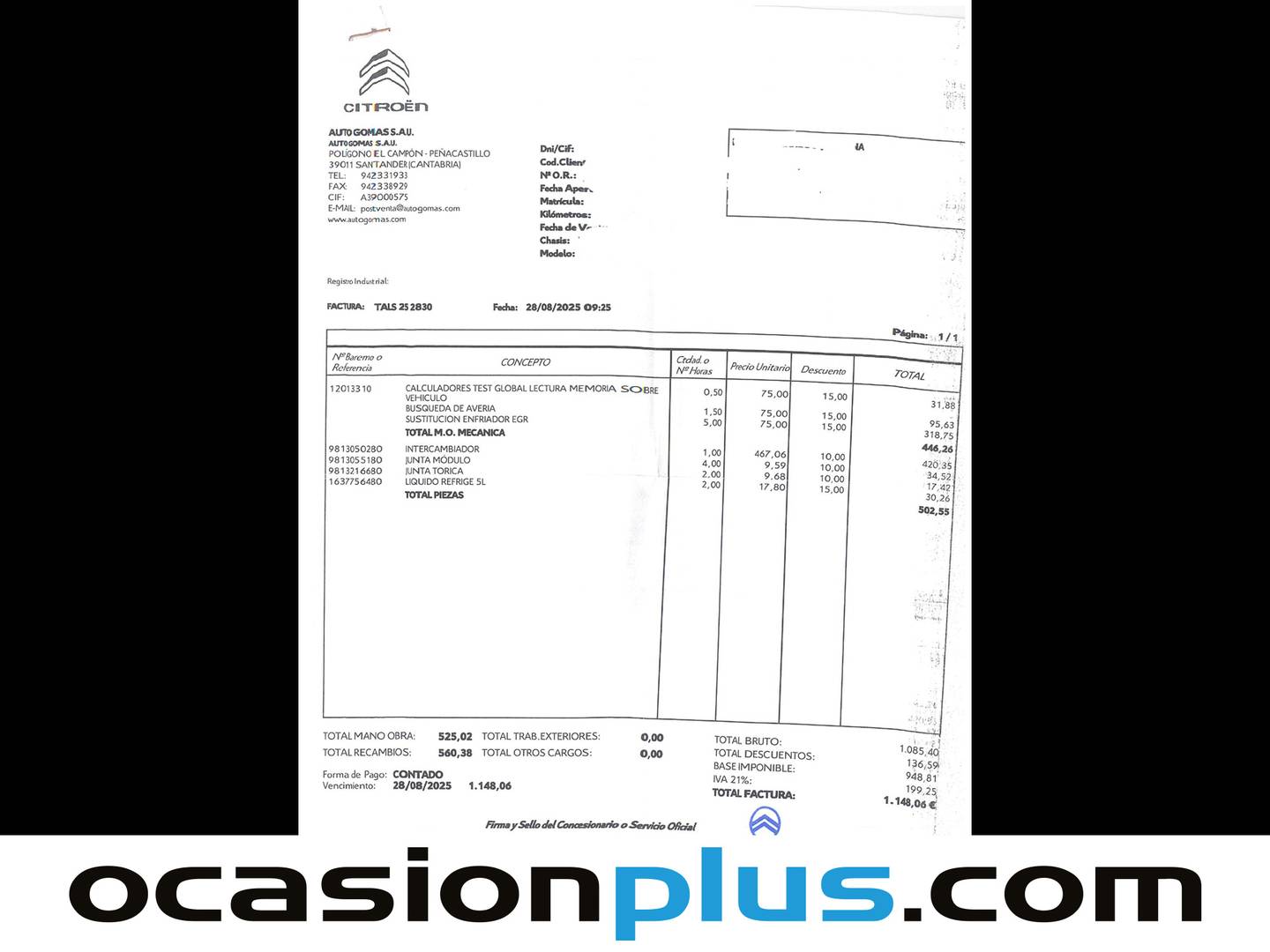Foto del mantenimiento del Citroën C3 Aircross Citroen C3 Aircross BlueHDi 110 S&S C-Series (110 CV)