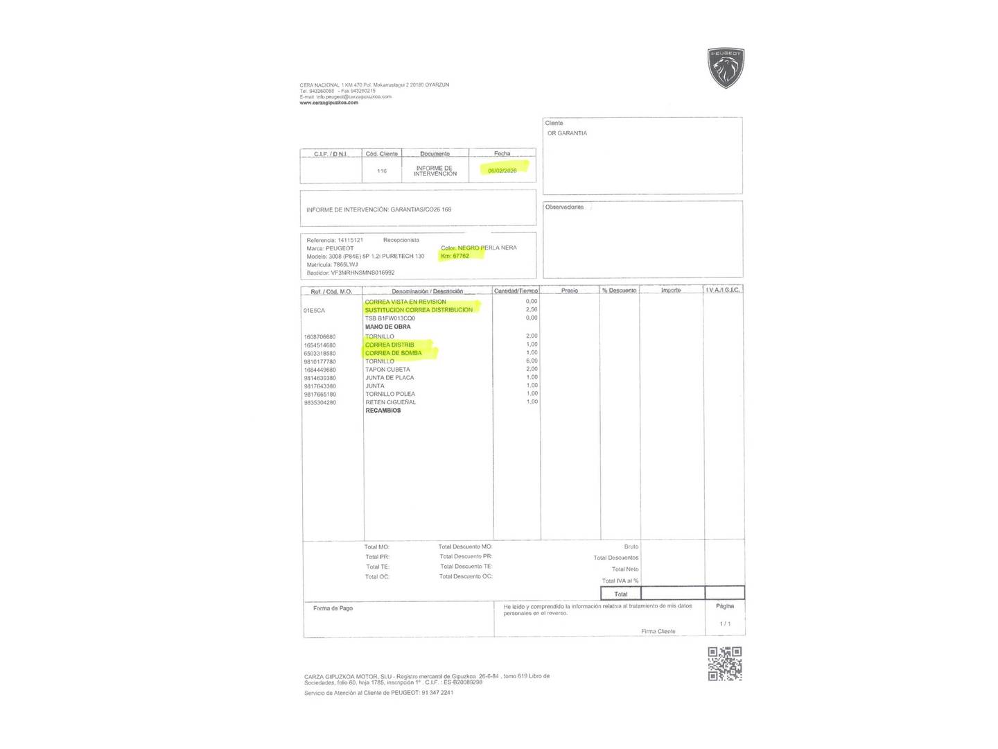 Foto del mantenimiento del Peugeot 3008 Peugeot 3008 PureTech 130 S&S Allure Pack (130 CV)