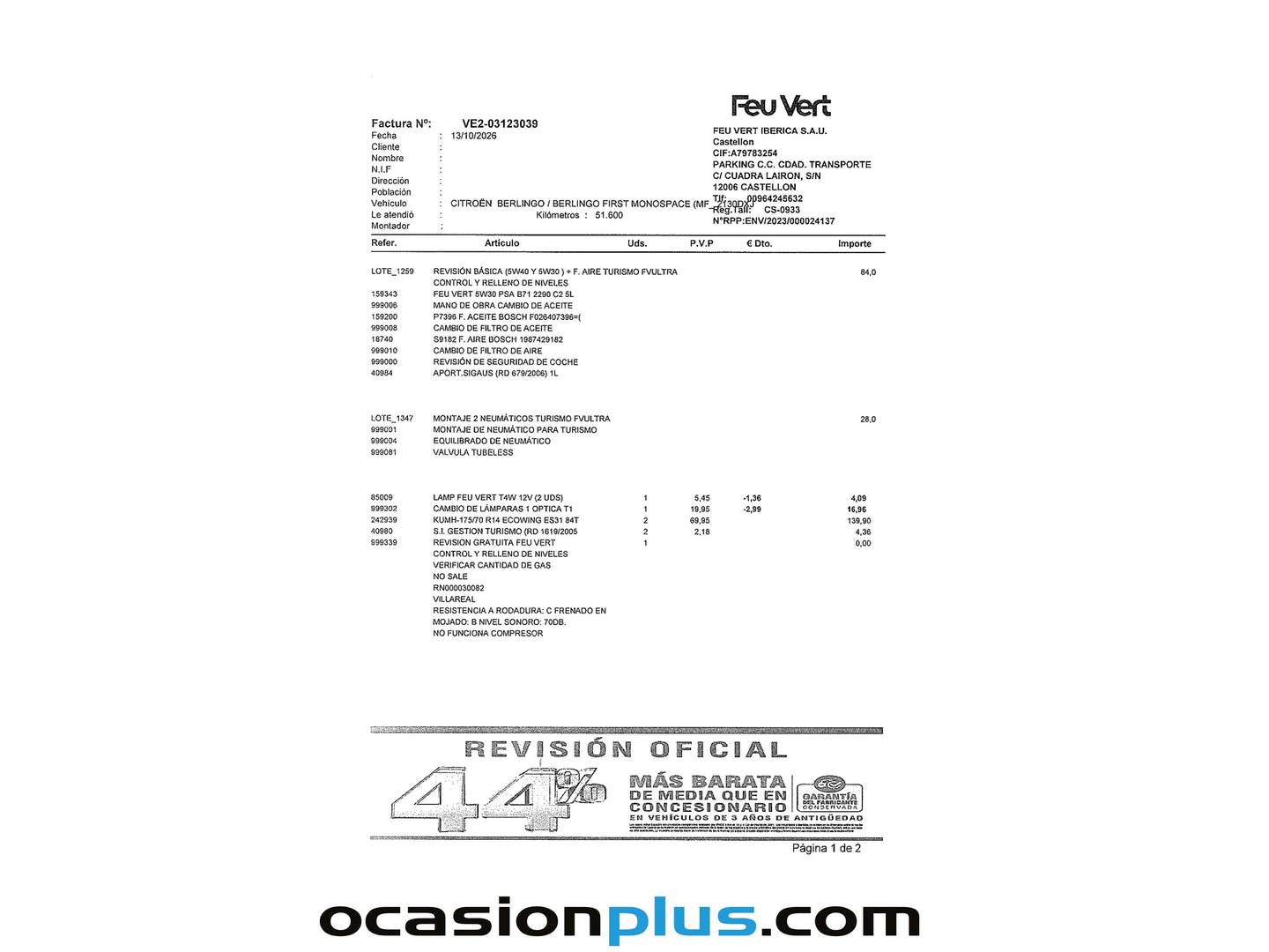 Foto del mantenimiento del Citroën Berlingo Citroën Berlingo 1.9 D SX Plus (71 CV)
