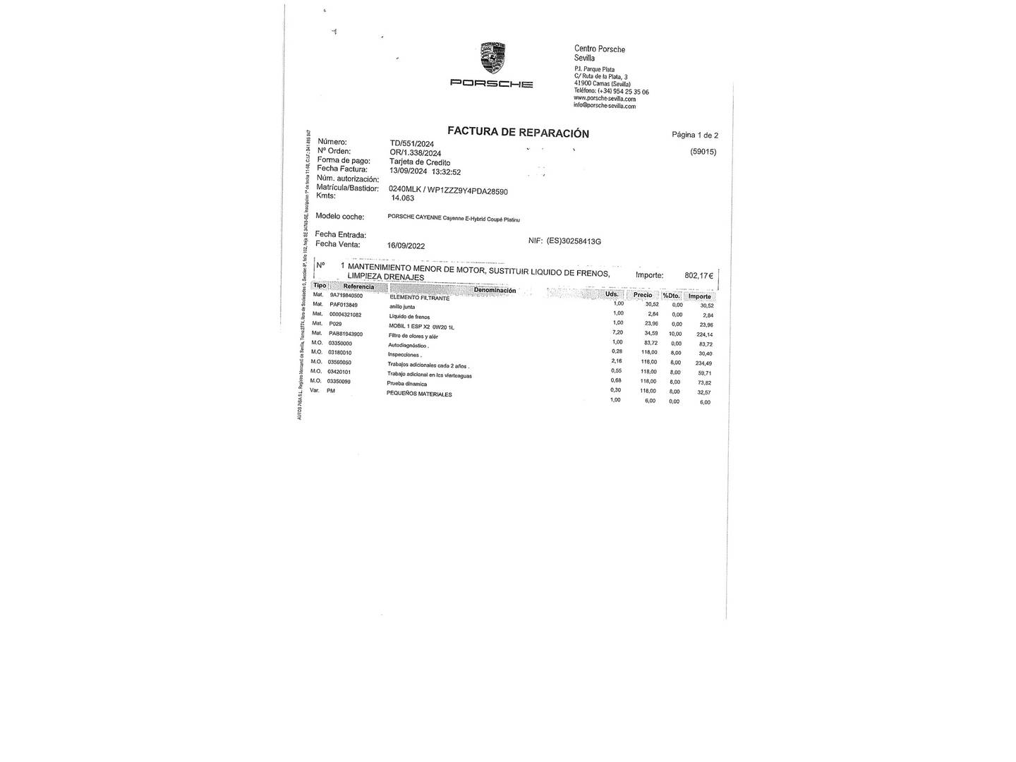 Foto del mantenimiento del Porsche Cayenne Coupé Porsche Cayenne Coupé Coupé E-Hybrid Platinum Edition (462 CV)