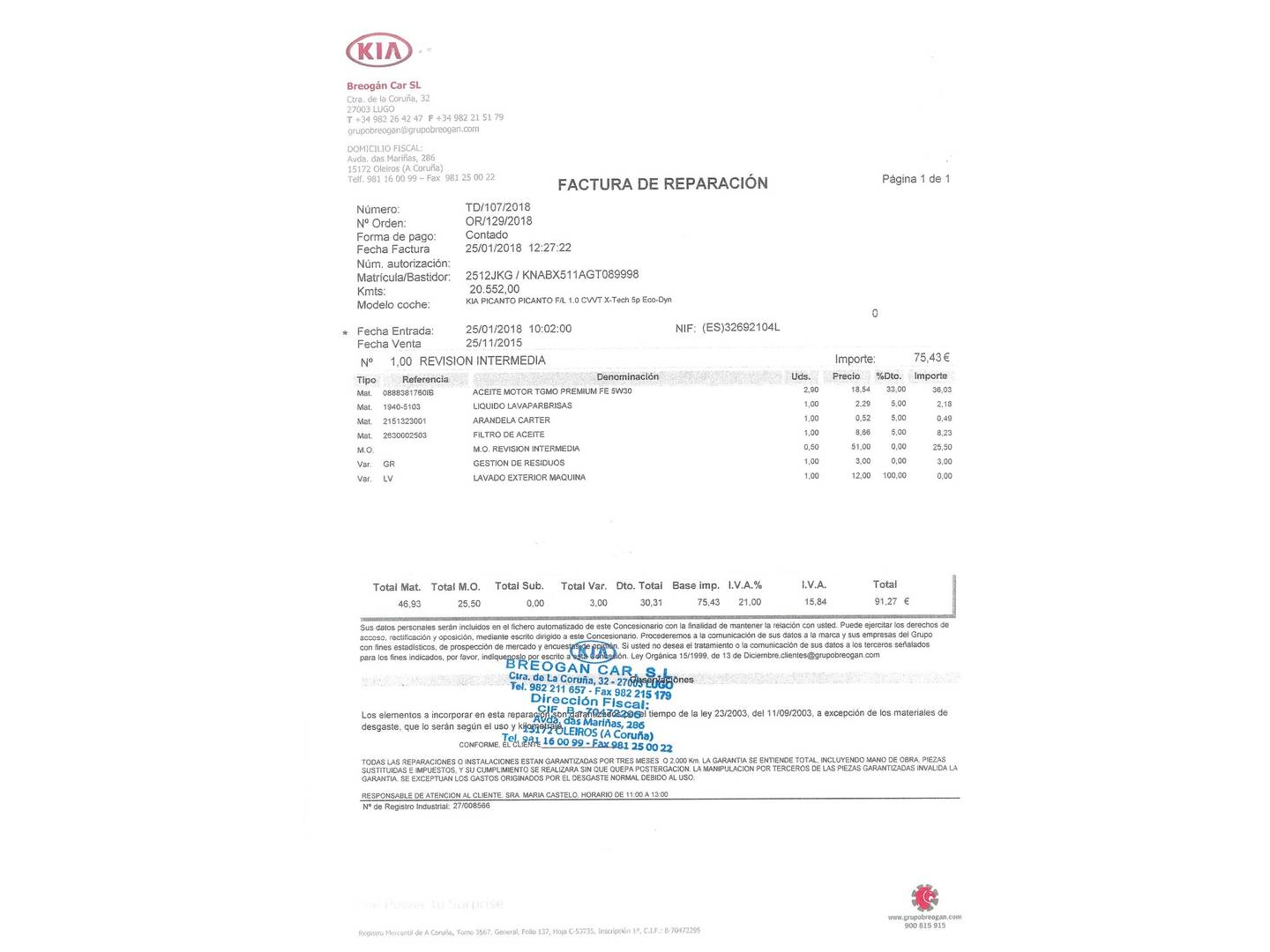 Foto del mantenimiento del KIA Picanto KIA Picanto 1.0 CVVT x-Tech Eco-Dynamics (66 CV)