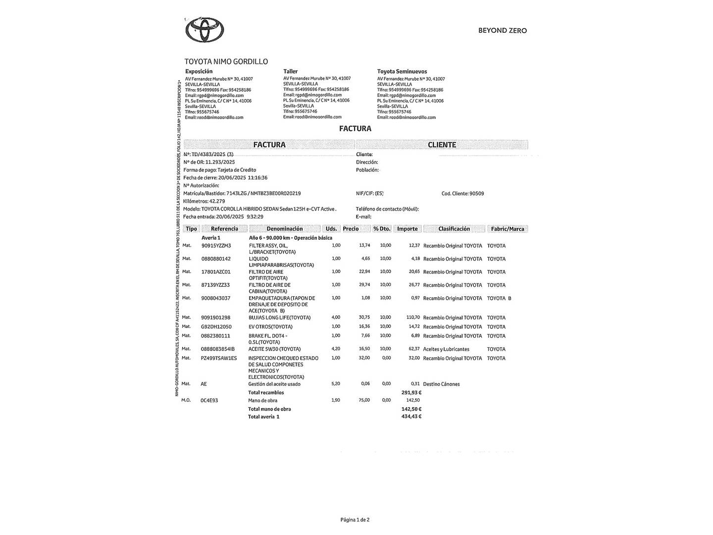 Foto del mantenimiento del Toyota Corolla Toyota Corolla 1.8 125H Business Plus E-CVT (122 CV)