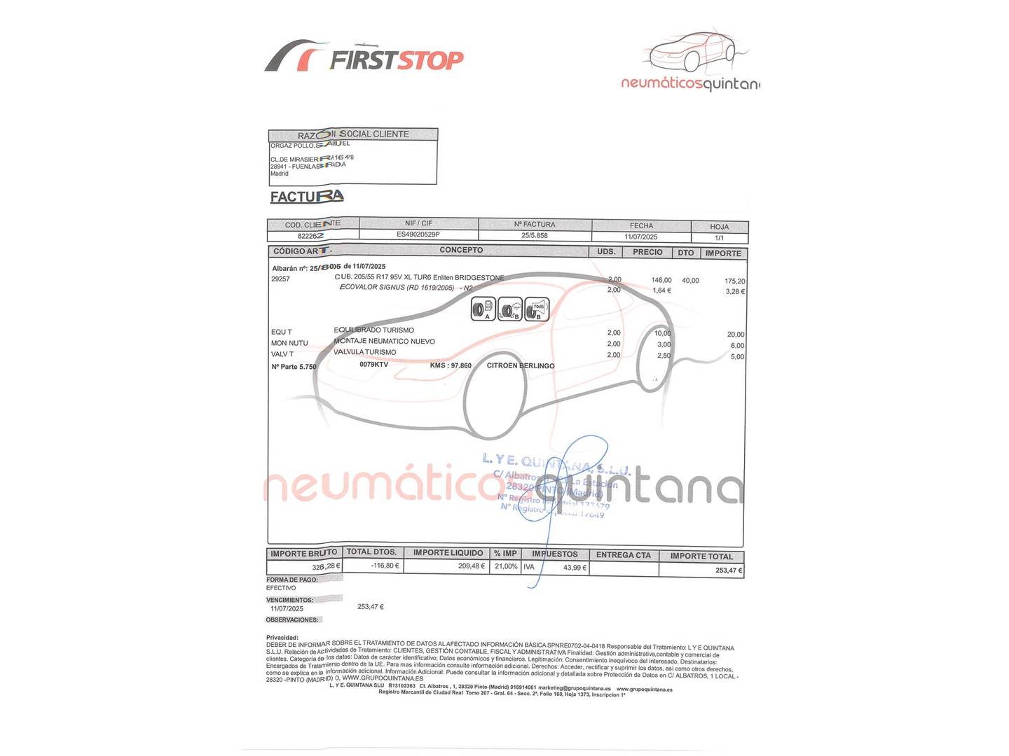 Foto del mantenimiento del Citroën Berlingo Citroën Berlingo BlueHDi 100 S&S Talla M Shine (102 CV)