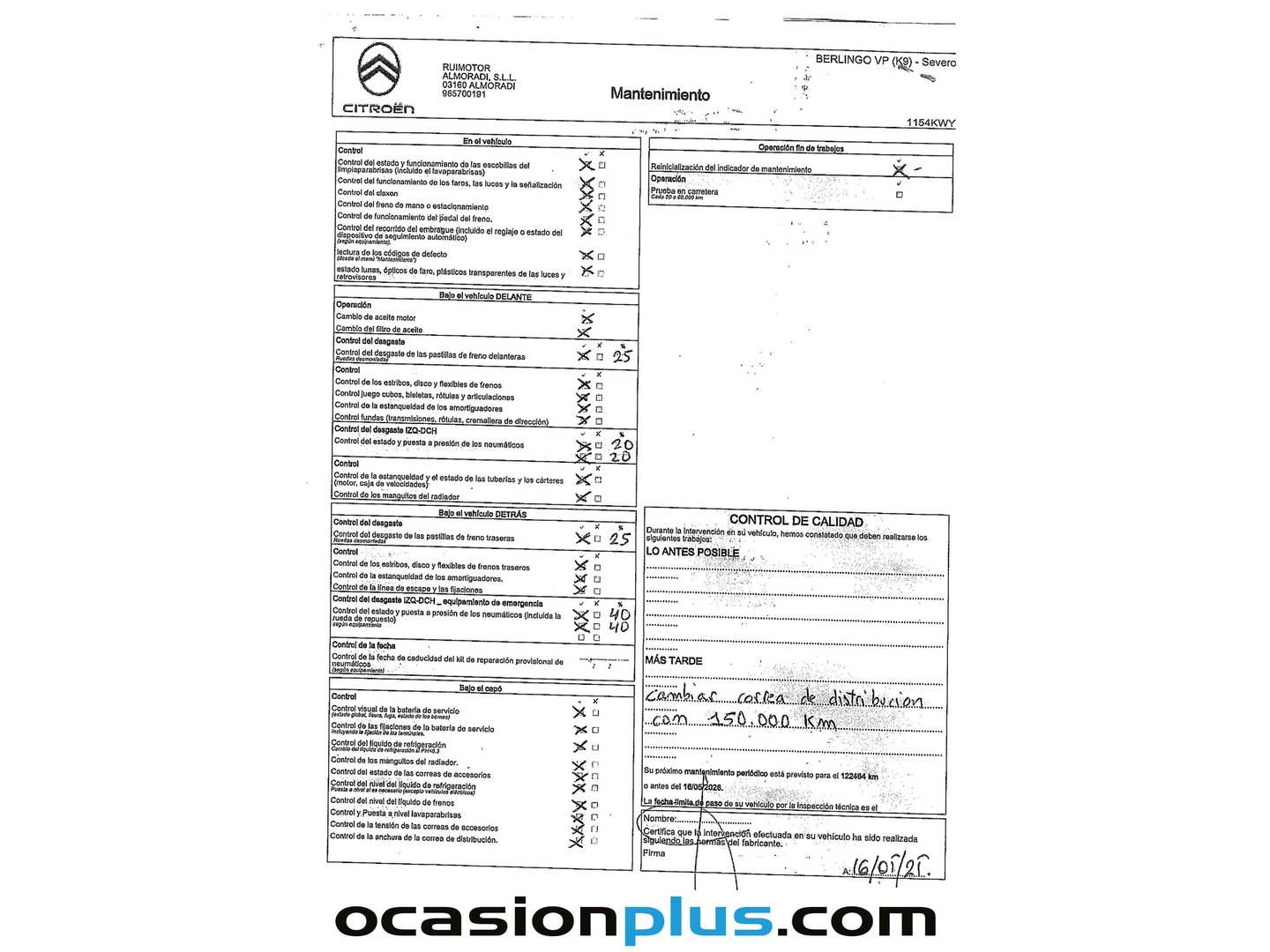Foto del mantenimiento del Citroën Berlingo Citroën Berlingo Combi PureTech 110 S&S Talla M Feel (110 CV)