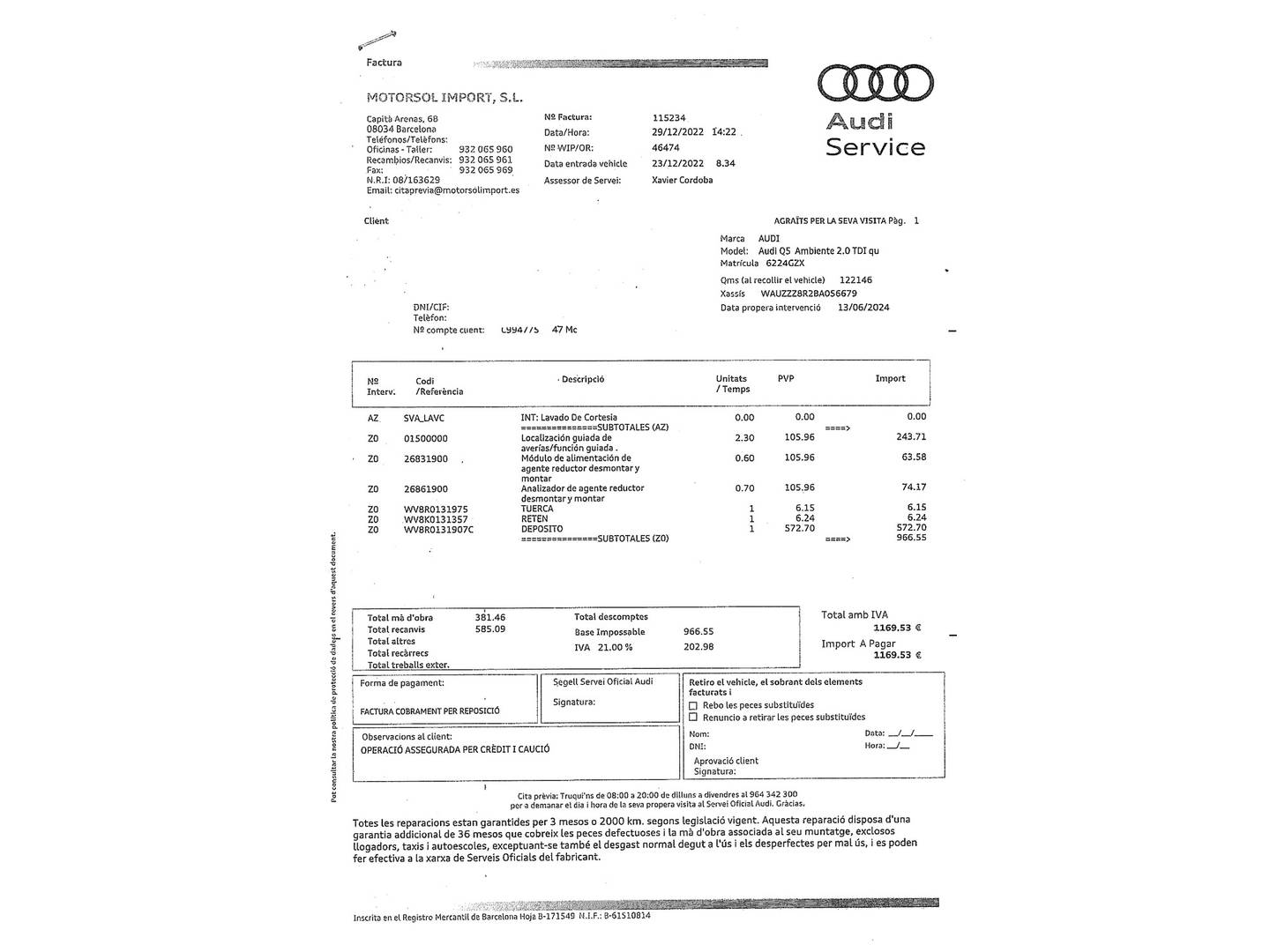 Foto del mantenimiento del Audi Q5 Audi Q5 2.0 TDI quattro (170 CV) S tronic