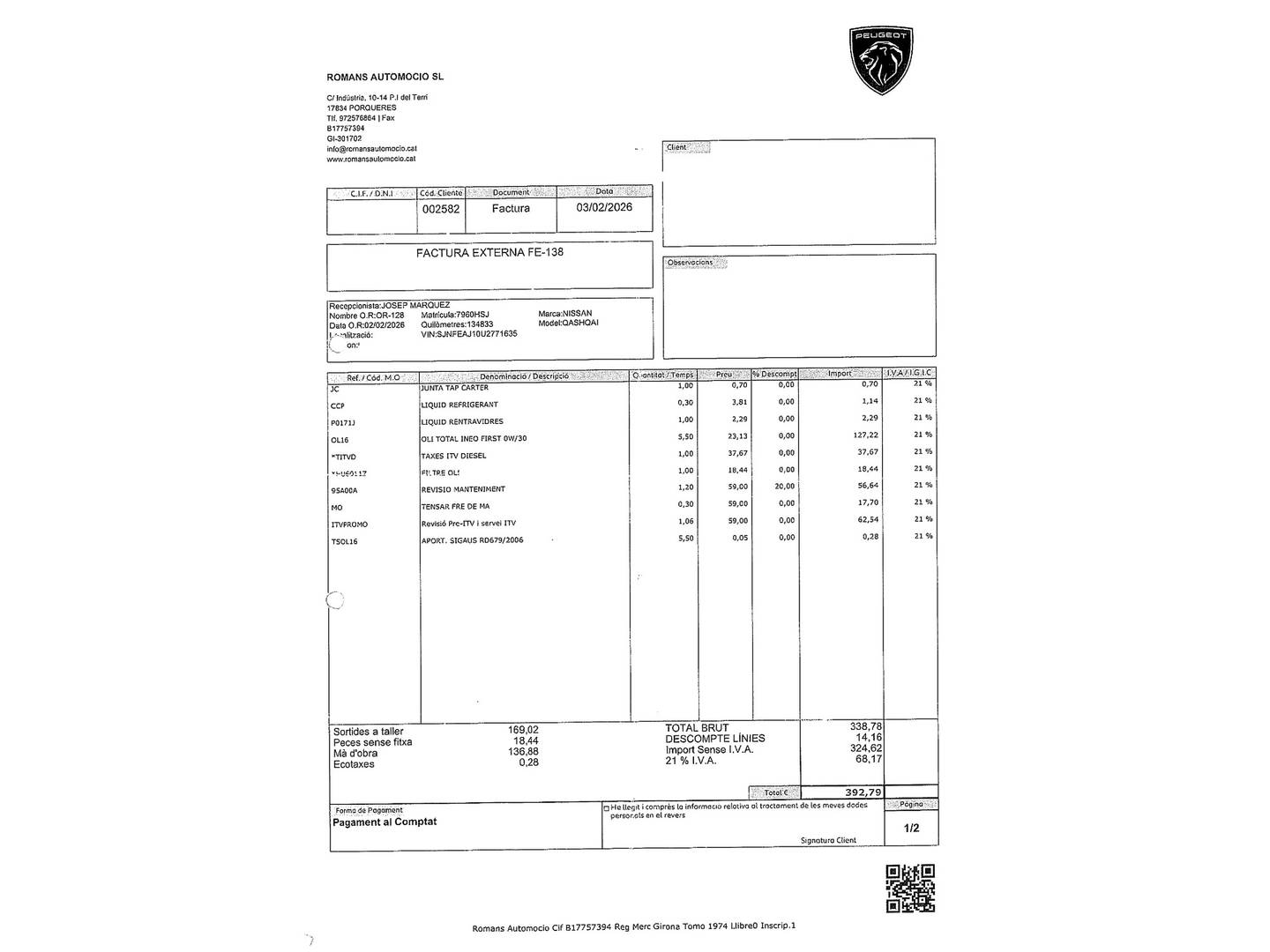Foto del mantenimiento del Nissan QASHQAI Nissan Qashqai 1.6 dCi Tekna Sport 4X2 (130 CV)