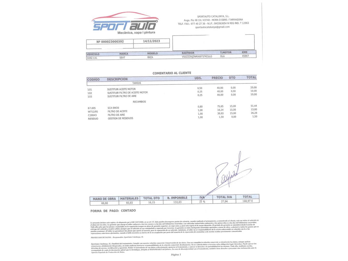 Foto del mantenimiento del Seat Ibiza Seat Ibiza 1.0 TSI FR (110 CV)