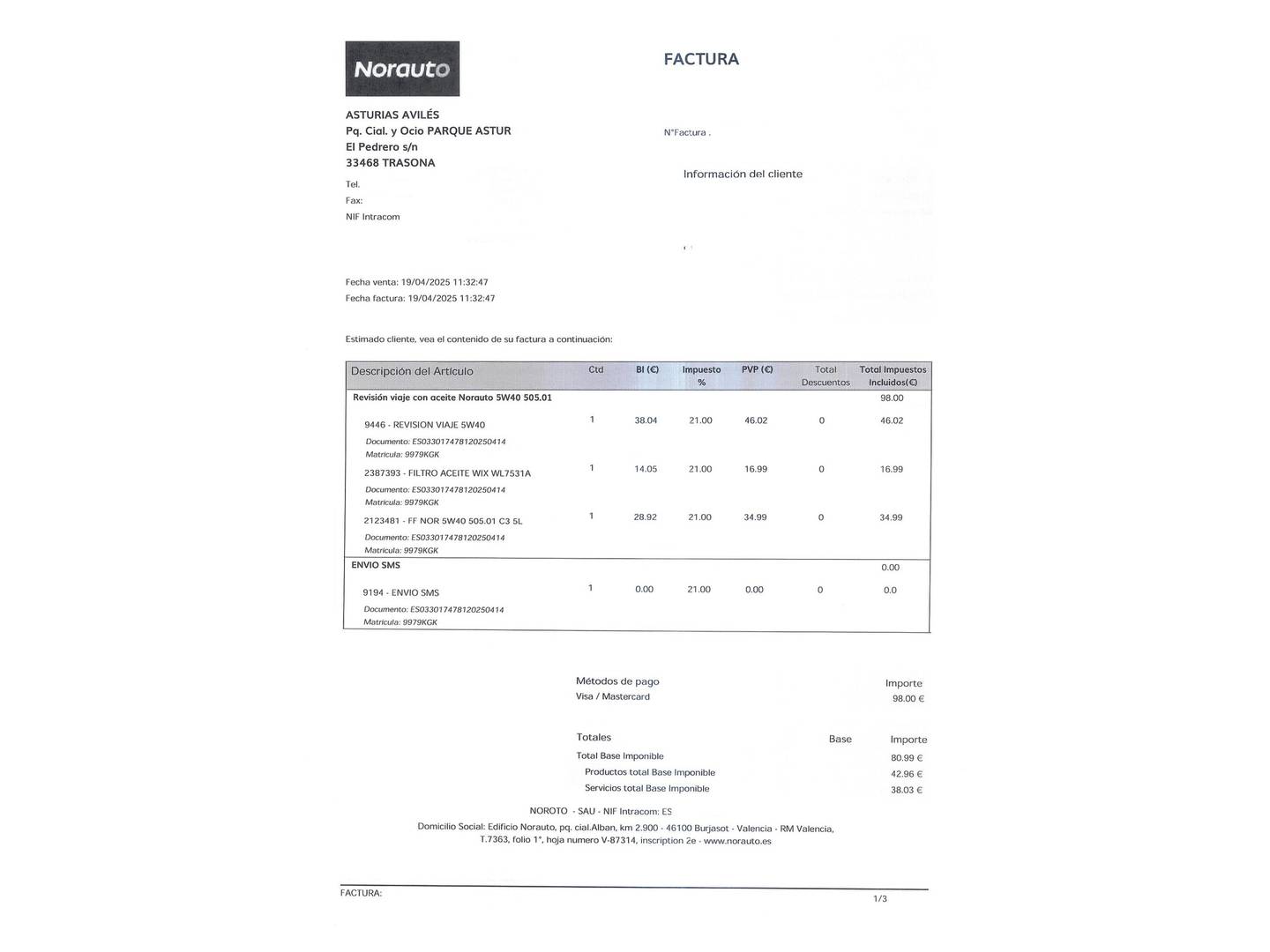 Foto del mantenimiento del BMW Serie 1 BMW Serie 1 116d (116 CV)