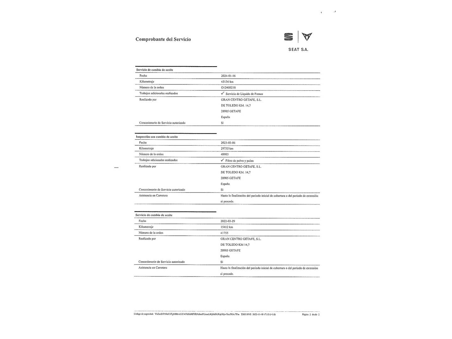 Foto del mantenimiento del Seat Arona Seat Arona 1.0 TGI Style Go (90 CV)