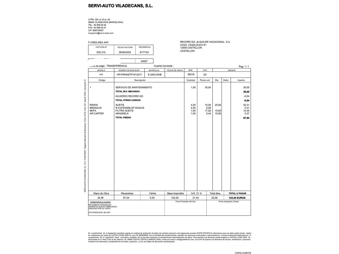 Foto del mantenimiento del DS DS 4 DS DS4 PureTech 130 Bastille Auto (130 CV)