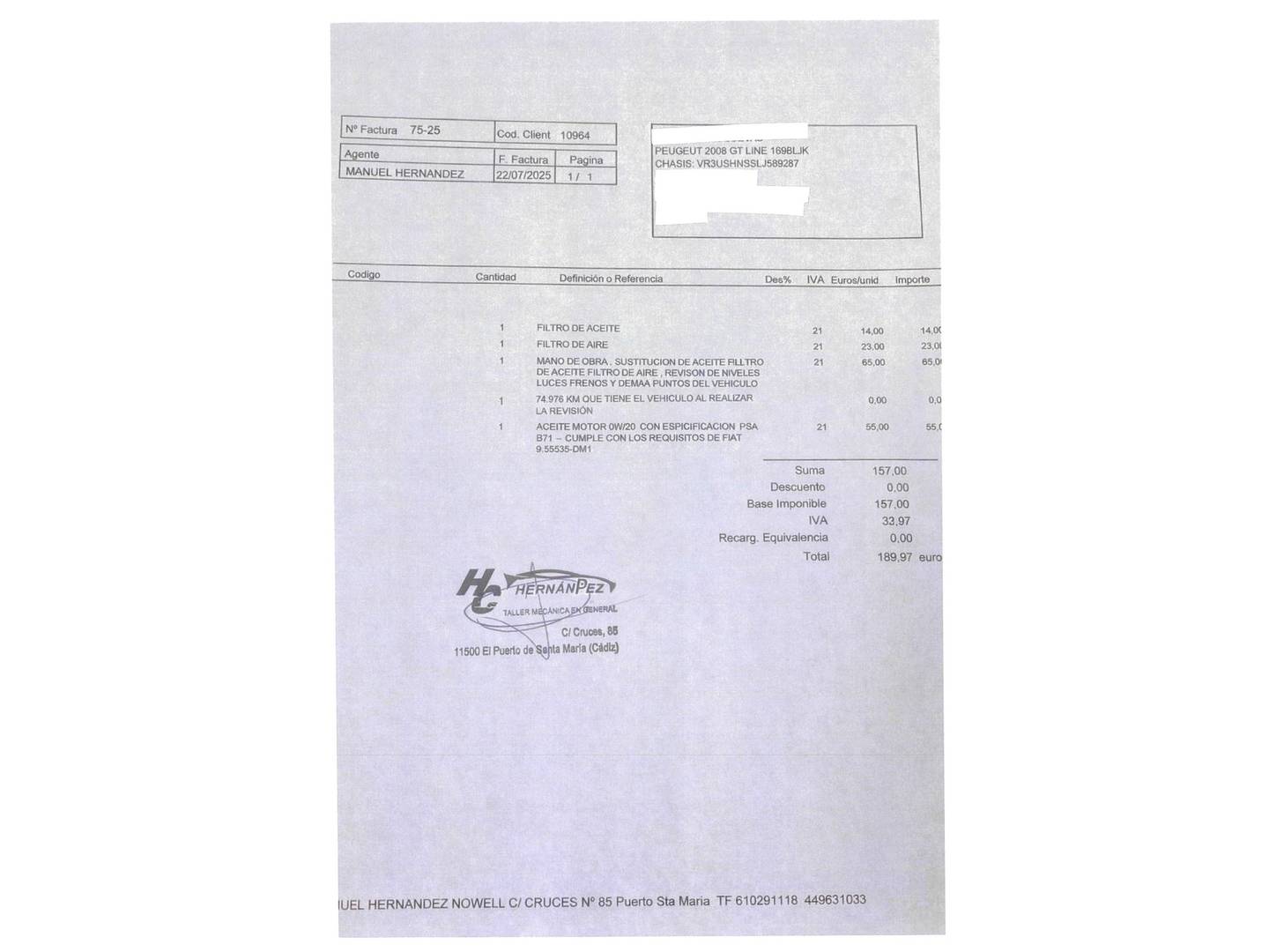 Foto del mantenimiento del Peugeot 2008 Peugeot 2008 PureTech 130 S&S GT Line EAT8 (130 CV)