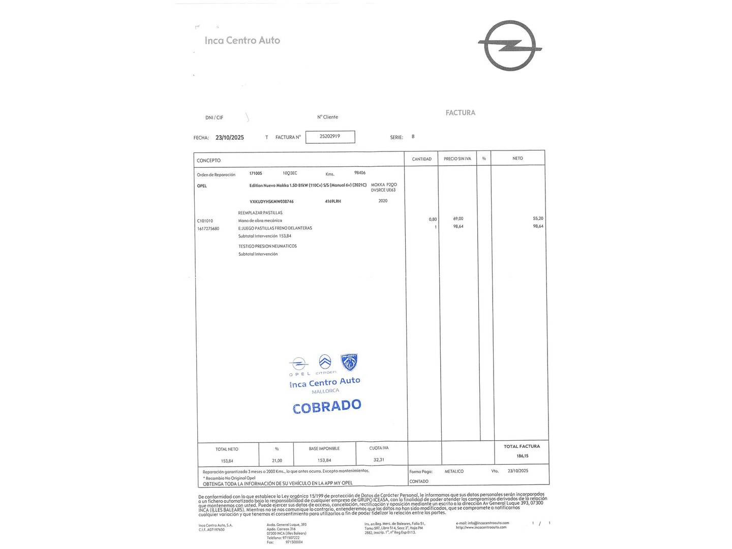 Foto del mantenimiento del Opel Mokka Opel Mokka 1.5 D Edition (110 CV)
