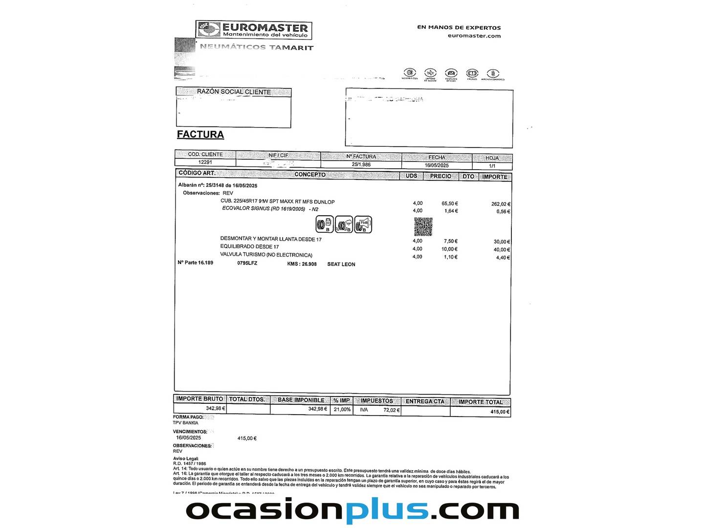 Foto del mantenimiento del Seat León SEAT León 2.0 TDI S&S FR Fast Edition (150 CV)
