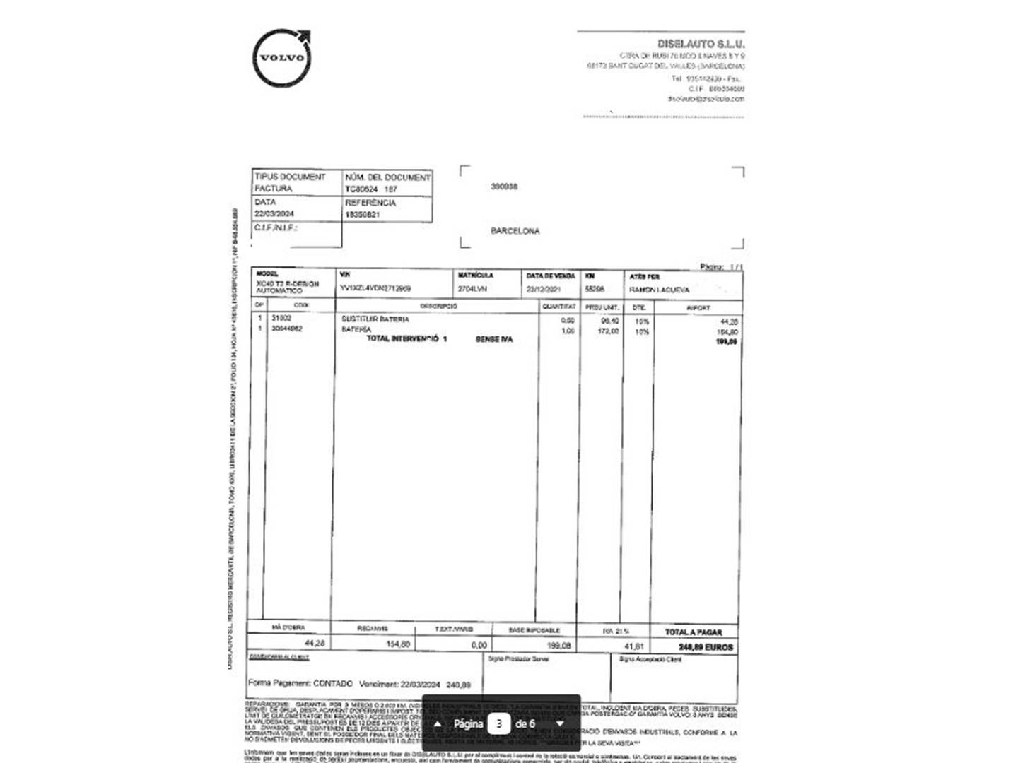 Foto del mantenimiento del Volvo XC40 Volvo XC40 T2 R-Design Auto (129 CV)