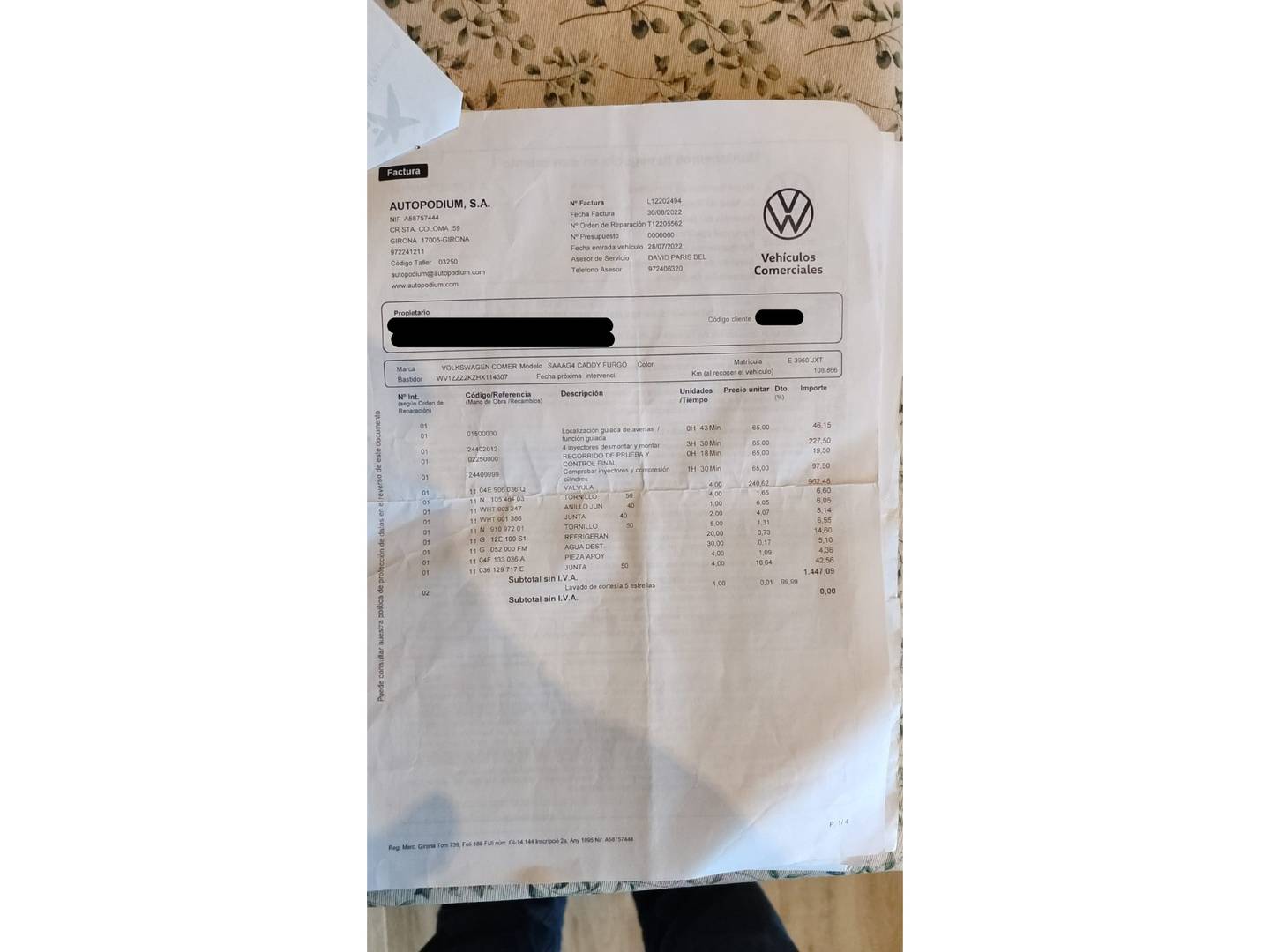 Foto del mantenimiento del Volkswagen Caddy Volkswagen Caddy GNC Furgon 1.4 TGI GNC (110 CV)