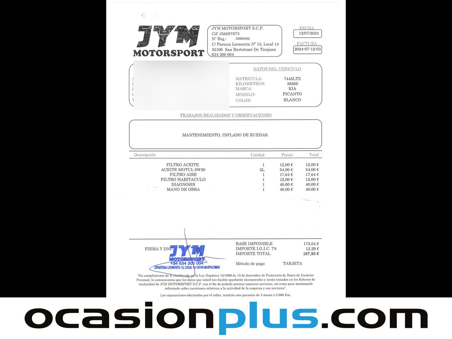 Foto del mantenimiento del KIA Picanto KIA Picanto 1.2 CVVT Eco-Dynamics x-Tech16 (85 CV)
