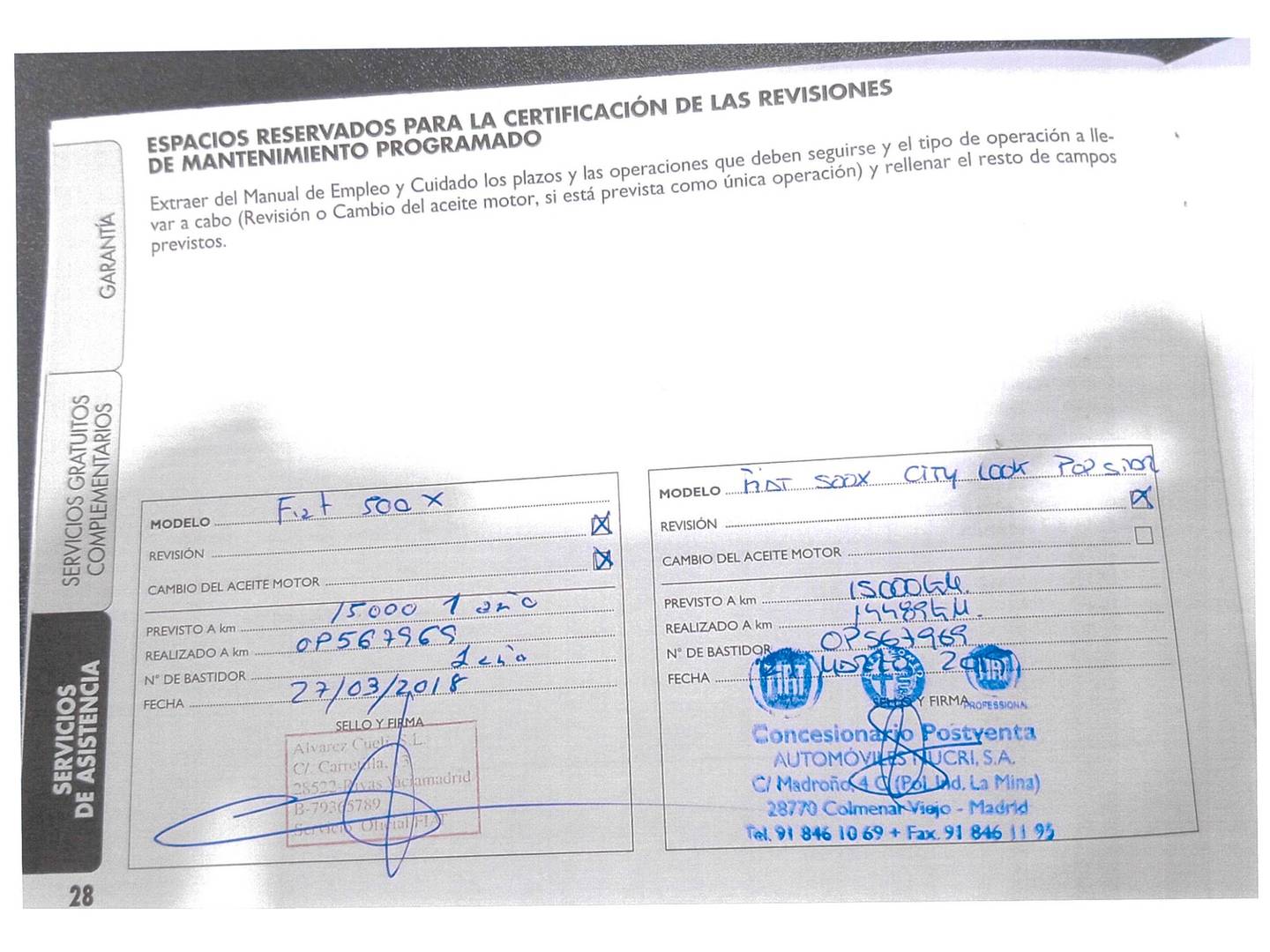 Foto del mantenimiento del Fiat 500X Fiat 500X 1.6 E-Torq Pop Star 4x2 (110 CV)
