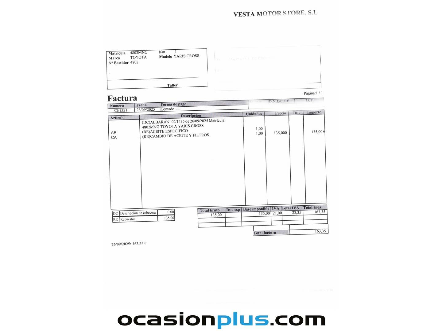 Foto del mantenimiento del Toyota Yaris Cross Toyota Yaris Cross 120H Business Plus (116 CV)