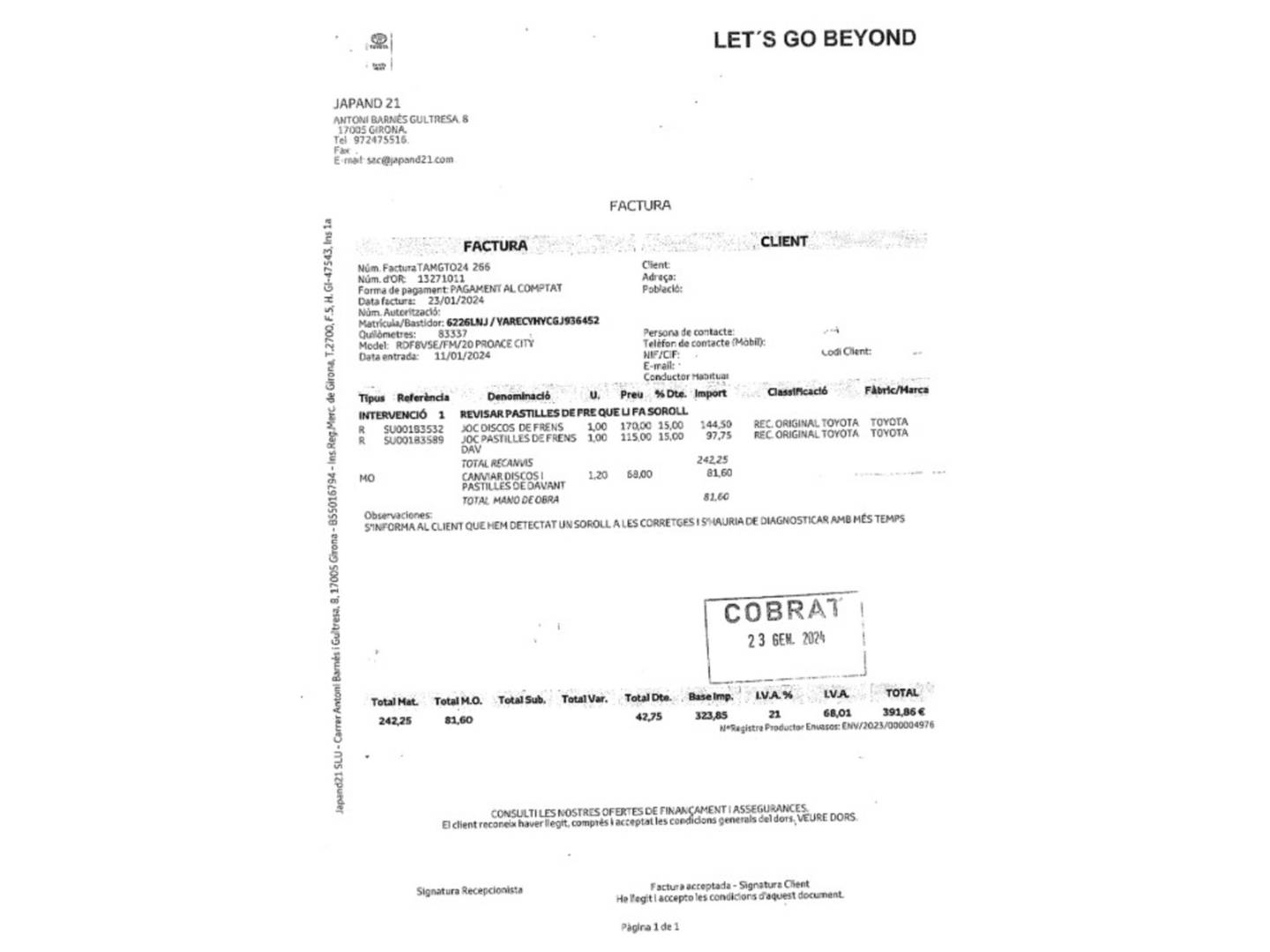 Foto del mantenimiento del Toyota Proace City Toyota Proace City 1.5 D VX L1 (102 CV)