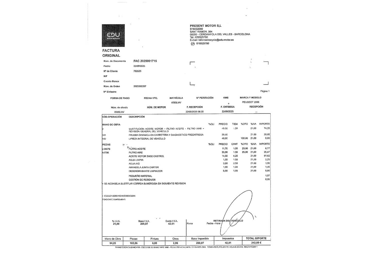 Foto del mantenimiento del Peugeot 2008 Peugeot 2008 Puretech 100 S&S Active Pack (100 CV)